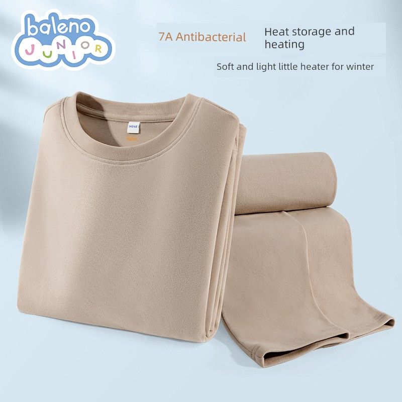 Baleno Girls  Autumn and Winter Thermal Underwear Set, Children s Winter Base Layer Warm Underwear, Girls  Home Wear Khaki#Solid Color 110