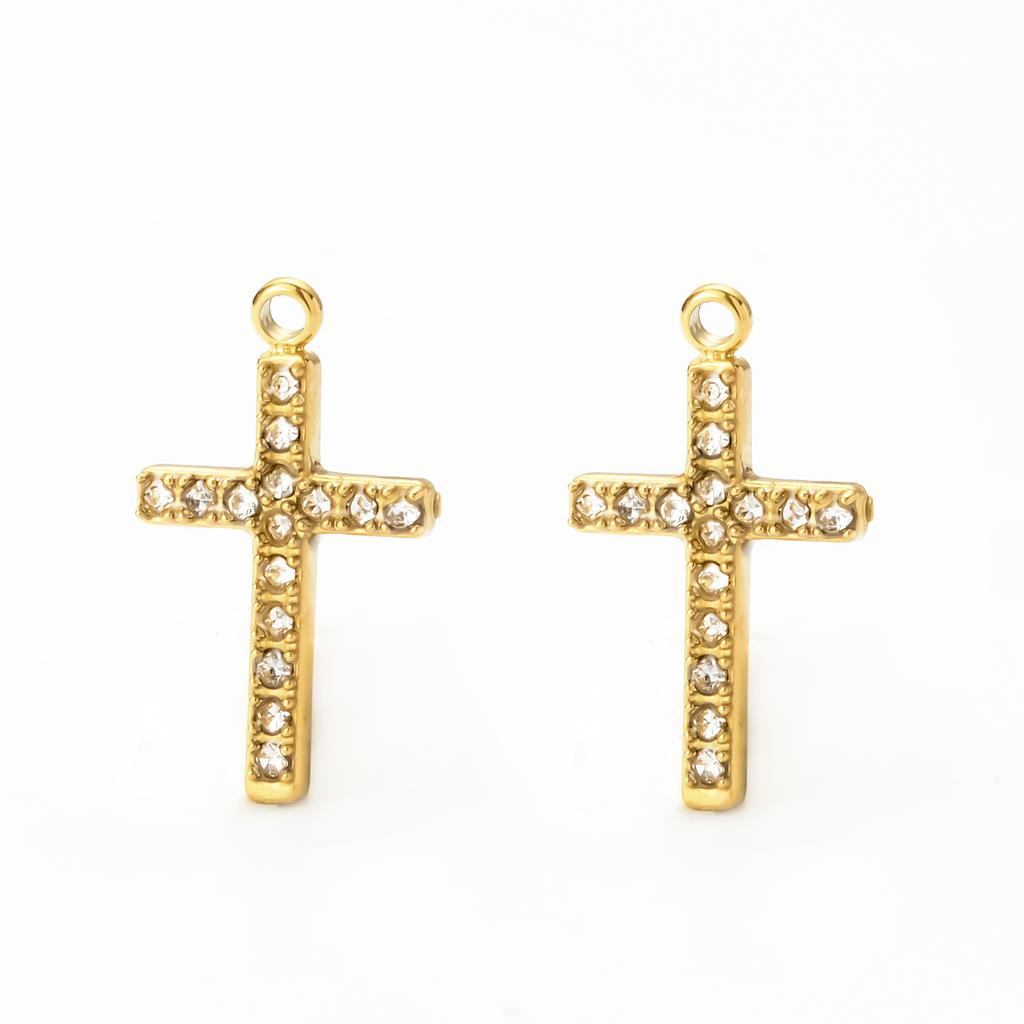 Wholesale 4Pcs Mini Rhinestone Cross Casting Charms Stainless Steel Jewelry Making Earring Pendant Necklace DIY Findings