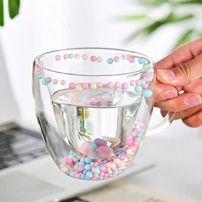 Heart Shaped Glass Mug Double Walled Insulated Quicksand Coffee Cup Perfect Espresso Cups Kitchen Drinkware Home Accessories