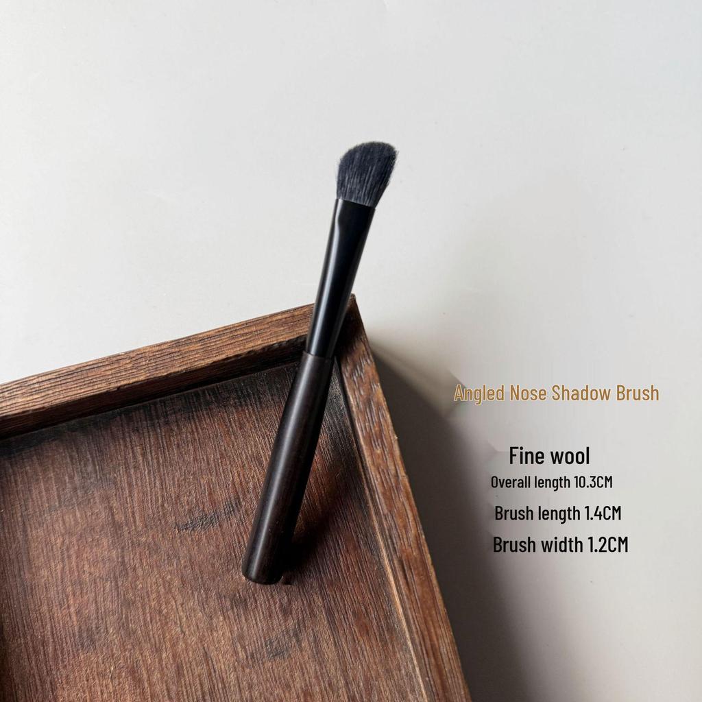 Set Mini Portabil Pensule Machiaj Ebonit: Pensule pentru pudră de lână, contur, stippling și fard de ochi