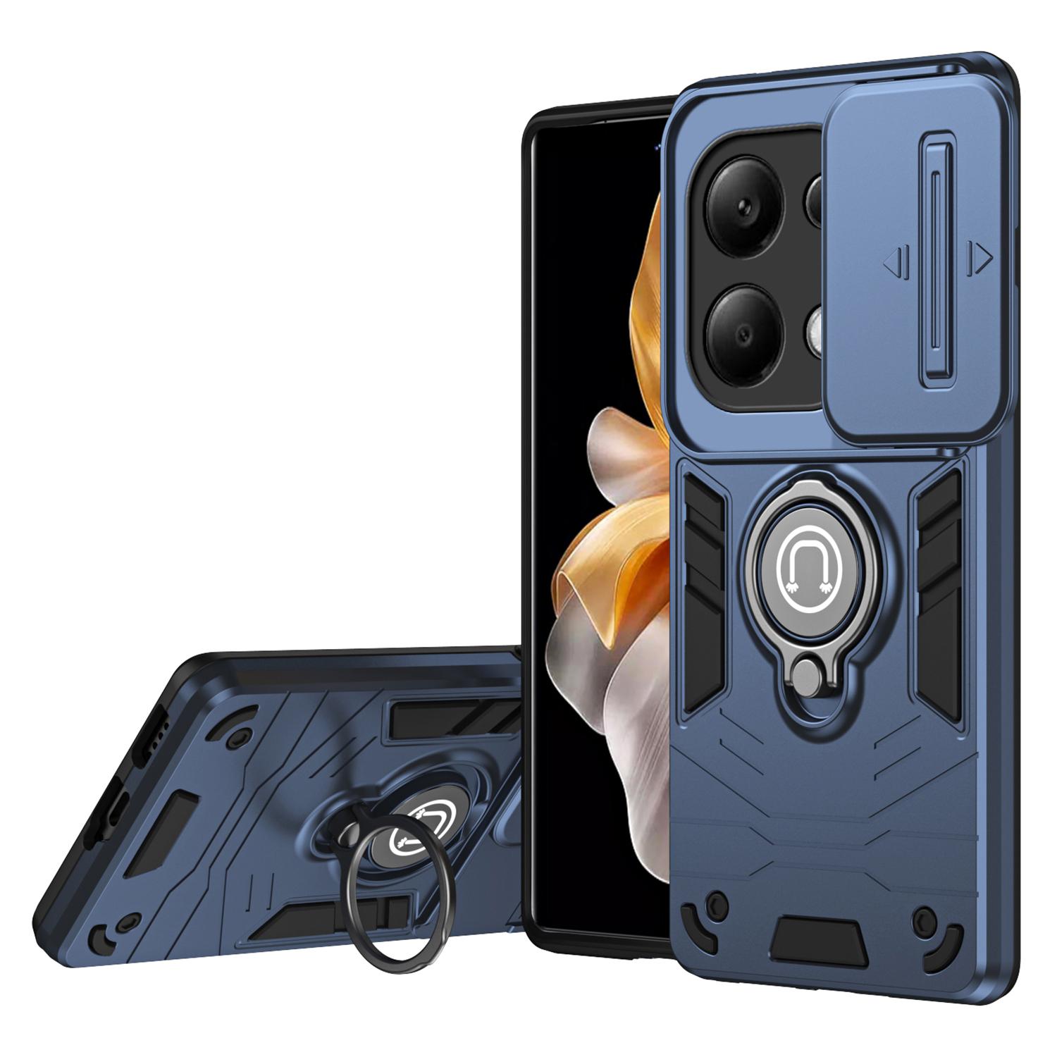 

For Xiaomi Redmi Note 13 Pro 4G/Poco M6 Pro 4G Case Slide Lens Guard Phone Cover with Kickstand Blue