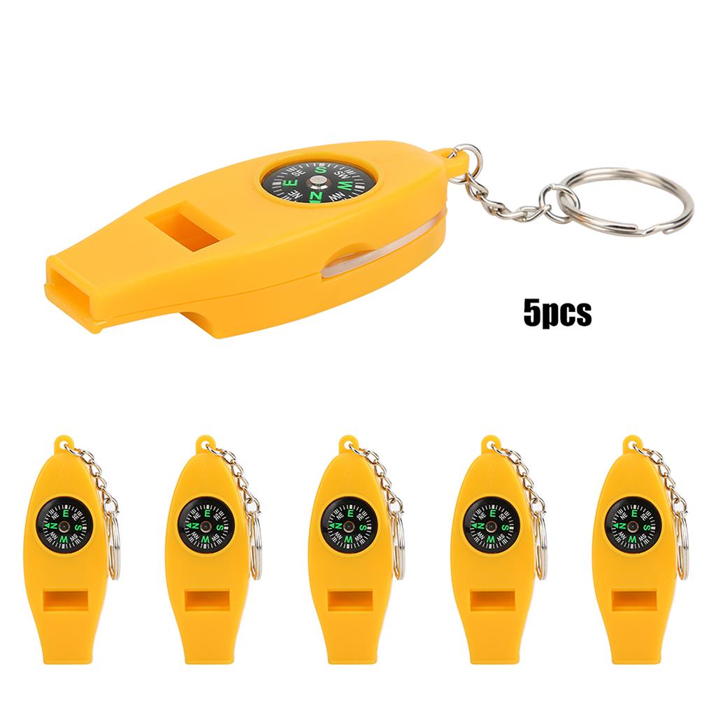 5PCS 4 in 1 Compass Thermometer Magnifier Whistle for Travel Camping Hiking Climbing