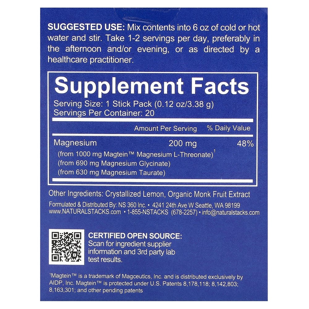 iHerb MagTech Magnesium, Lemonade Flavor, 20 Stick Packs (3.38g Each)