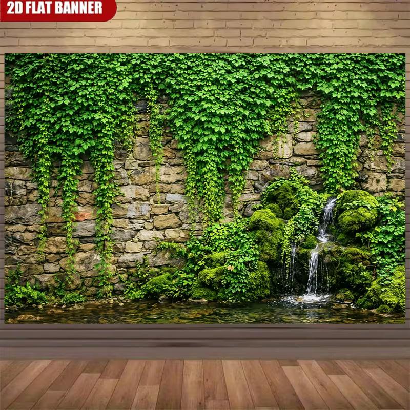 2D Lush Ivy & Moss Waterfall Backdrop Natural Garden Photo Booth Background Cloth