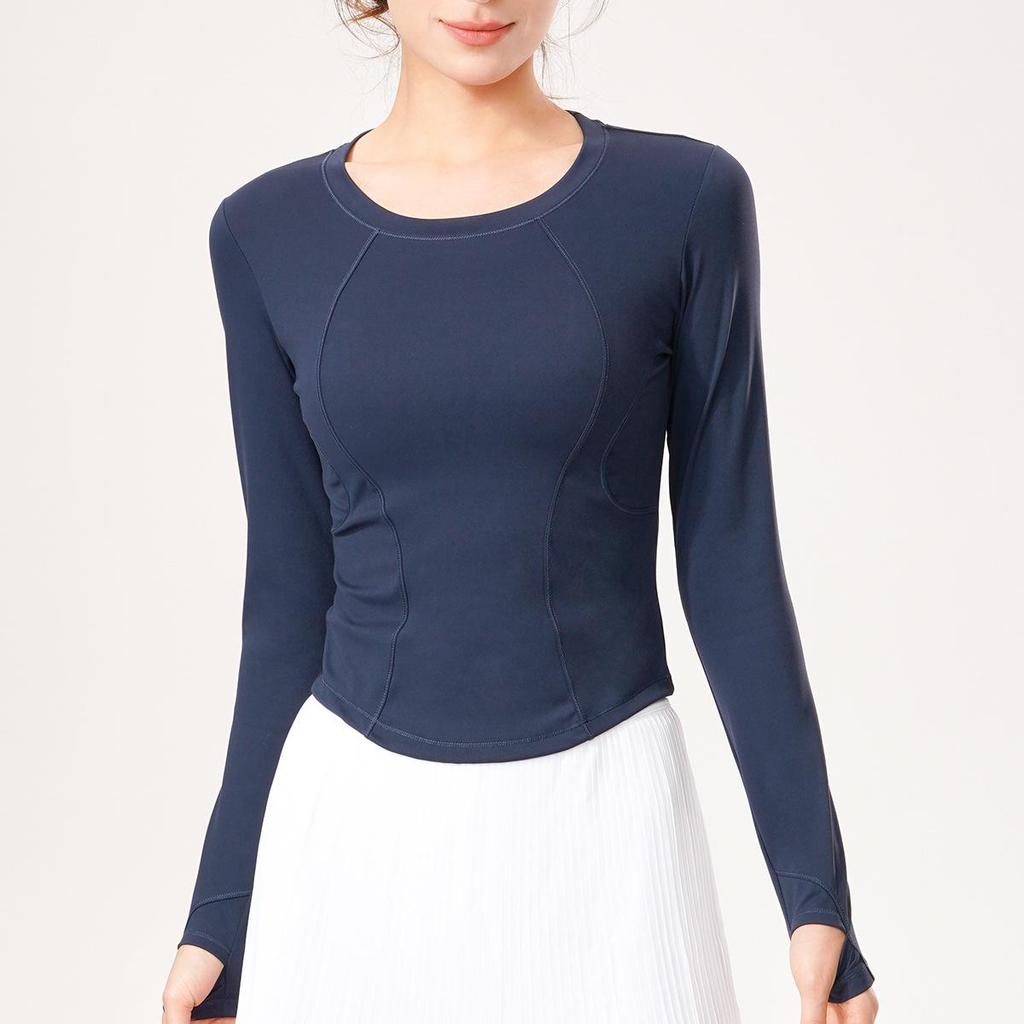 Lulu Slimming Long-Sleeve Yoga T-Shirt: Autumn/Winter Round Neck, High Elastic Slim Fit