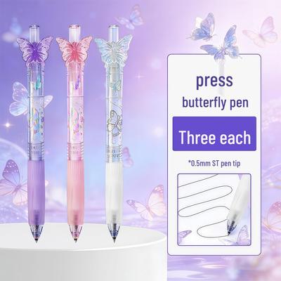 Estetik Buz Kristali Kelebek Jel Kalem - Kız Kalbi, 0.5mm Sınav Pratik Kalemi