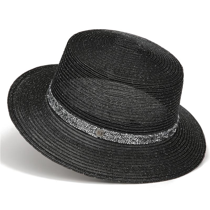 

Shiny Rhinestone M Standard Hat Women S Summer Sunscreen Sunshade Travel Casual Versatile Flat Top Hat Internet Celebrity With M（56-58cm） чорний