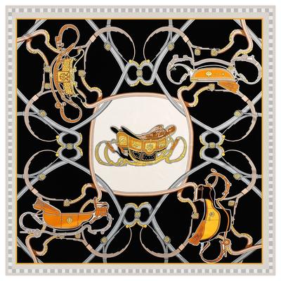 Silk Scarf Women Large Shawls Chain Tassel Carriage Stoles Square Bandana Luxury Kerchief Hijab Scarf Female Foulards 130CM