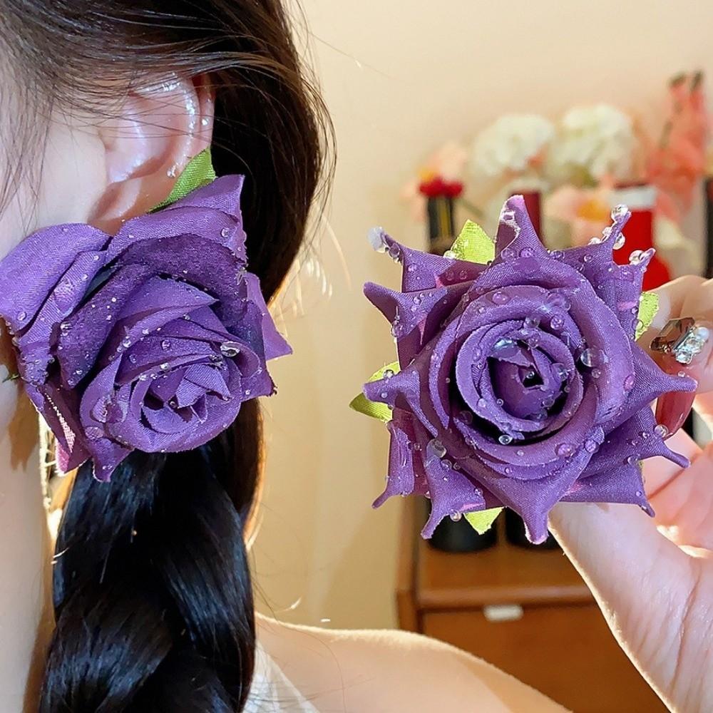 Cloth Floral Stud Earrings Solid Color Drop Earrings Retro Rose Flower Earrings  Women