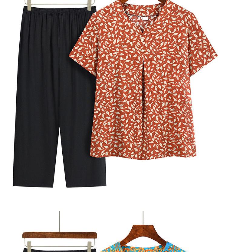 Summer Print Two-Piece Set for Middle-Aged and Elderly Women: Short-Sleeved Top and Grandma Style Outfit