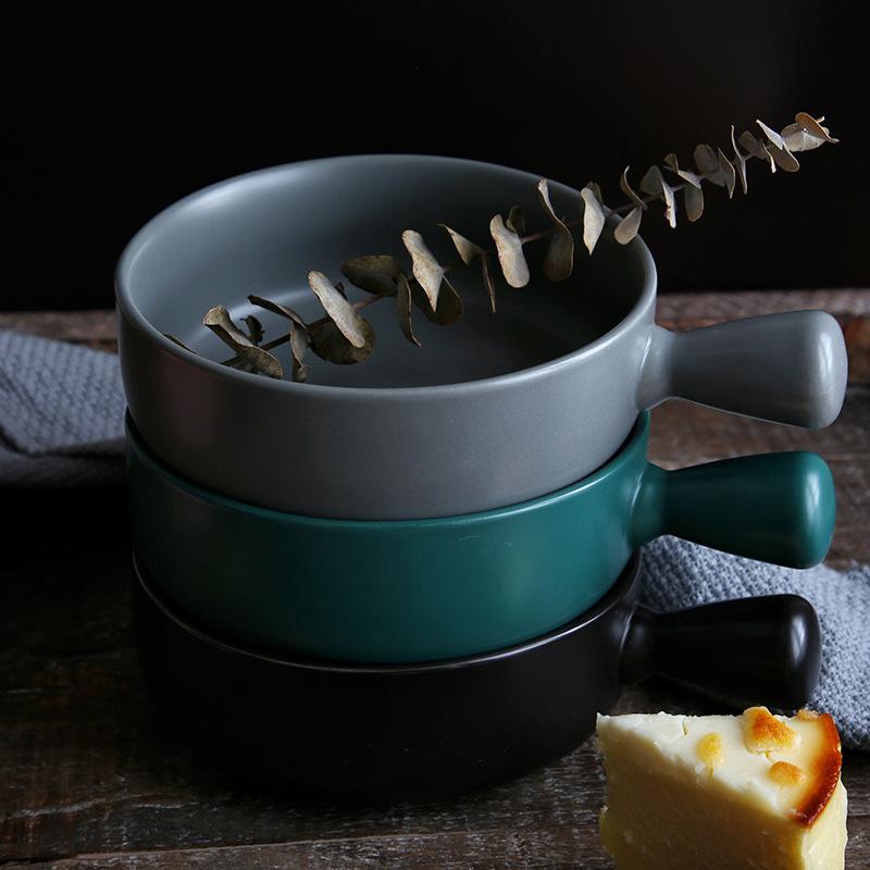 Rice Bowl Nordic Wind Belt Handle Baking  Pasta Plate Simple Home Tableware Soup  Salad  Kitchen Supplies