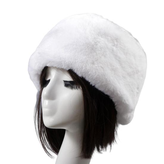 

Beanie Flat Top Windproof Brimless Russian Style Women Thick Fluffy Faux Fur Winter Hat for Daily Life белый