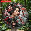 2d Flat 20*20cm, Round Wooden Sign, Wreath Decorative Sign, Bedroom Decoration Gifts, Japanese Kimono Theme, for Bar, Club, Home Wall Decor.