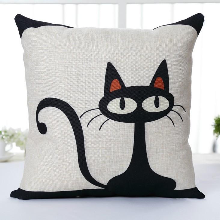 

Kids Room Decorative Pillowcase With Cartoon Cat Pattern For Comfortable Rest BlackCat