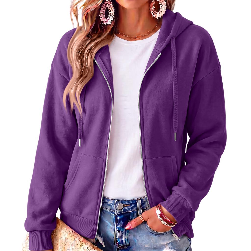 Women's Long Sleeve Hooded Pullover Sweatshirt Color Casual Outerwear