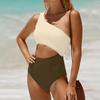 Women's Fashion Color Block One-Shoulder One-Piece Swimsuit