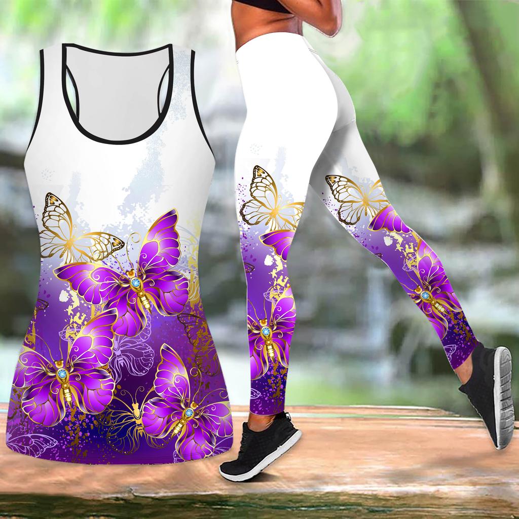 Hydrangea Print Yoga Outfit for Women Fashion Workout Leggings Fitness Sports Casual Yoga Set Sports Suit