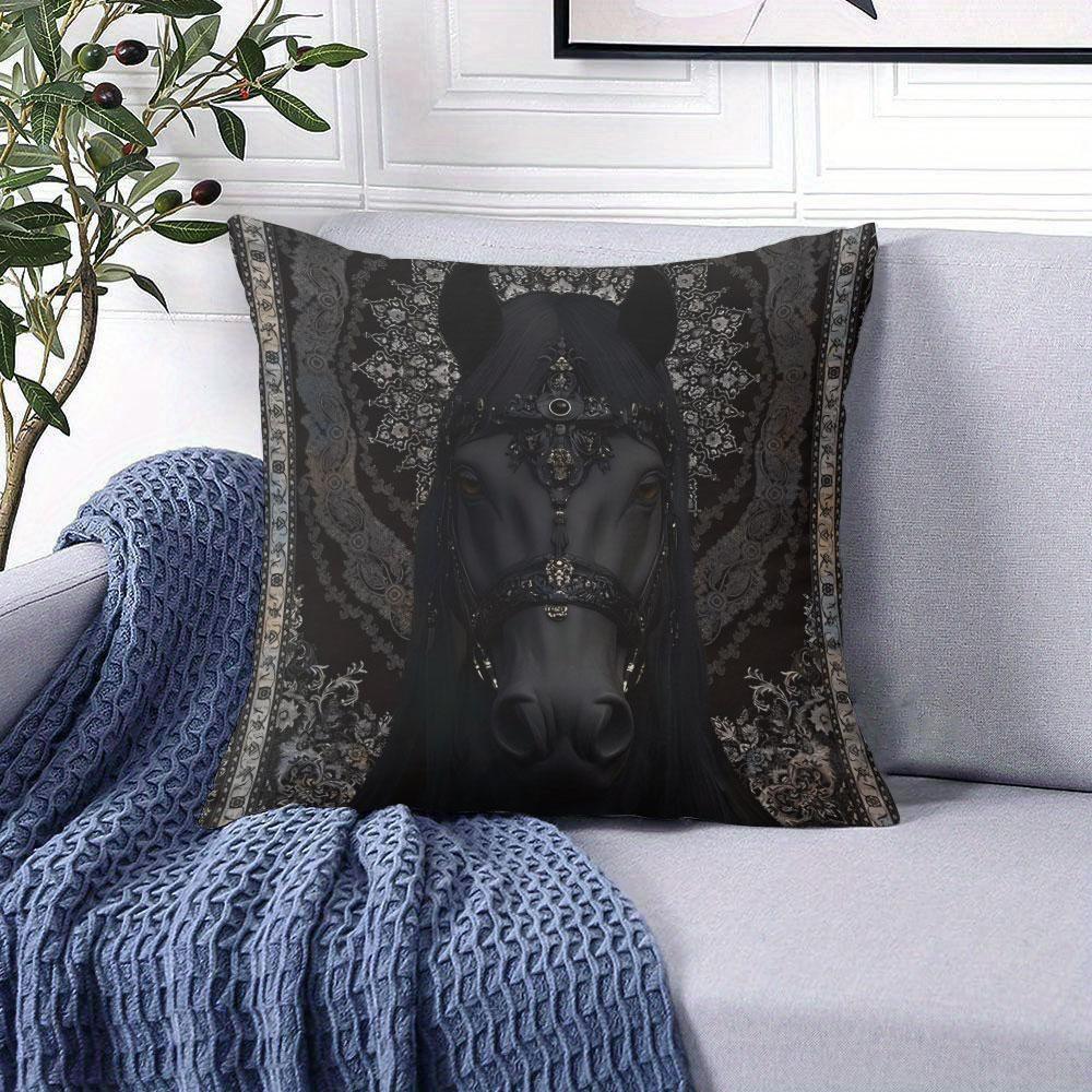 Black Horse square Jacquard Pillow Cover for Sofa Office Waist Cushion Cover Home Decorative Pillowcase