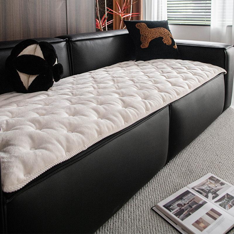 Winter White Flannel Sofa Cushion Non-Slip Thickened Short Plush Sofa Cover Cloth Warm Dust Soft Velvet Window Sill Pad Warm Backrest Armrest Towels