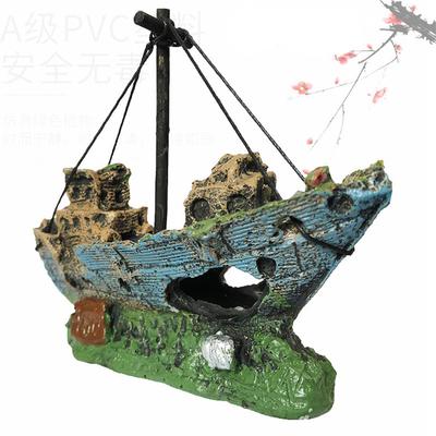Dekorace akvária s motivem pirátské lodi, vraku lodi, vintage designu z pryskyřice, akváriových doplňků a dekorací do bytu.