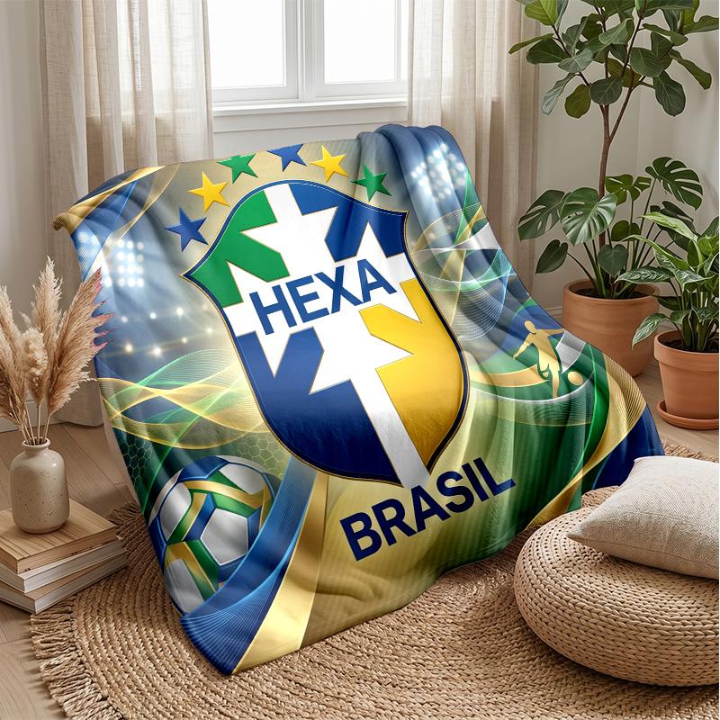 Brasilien Fotboll Tryckt Flanellfilt Hudvänlig Varm Dekorativ Pläd för Inomhus Soffa Säng Daglig Användning