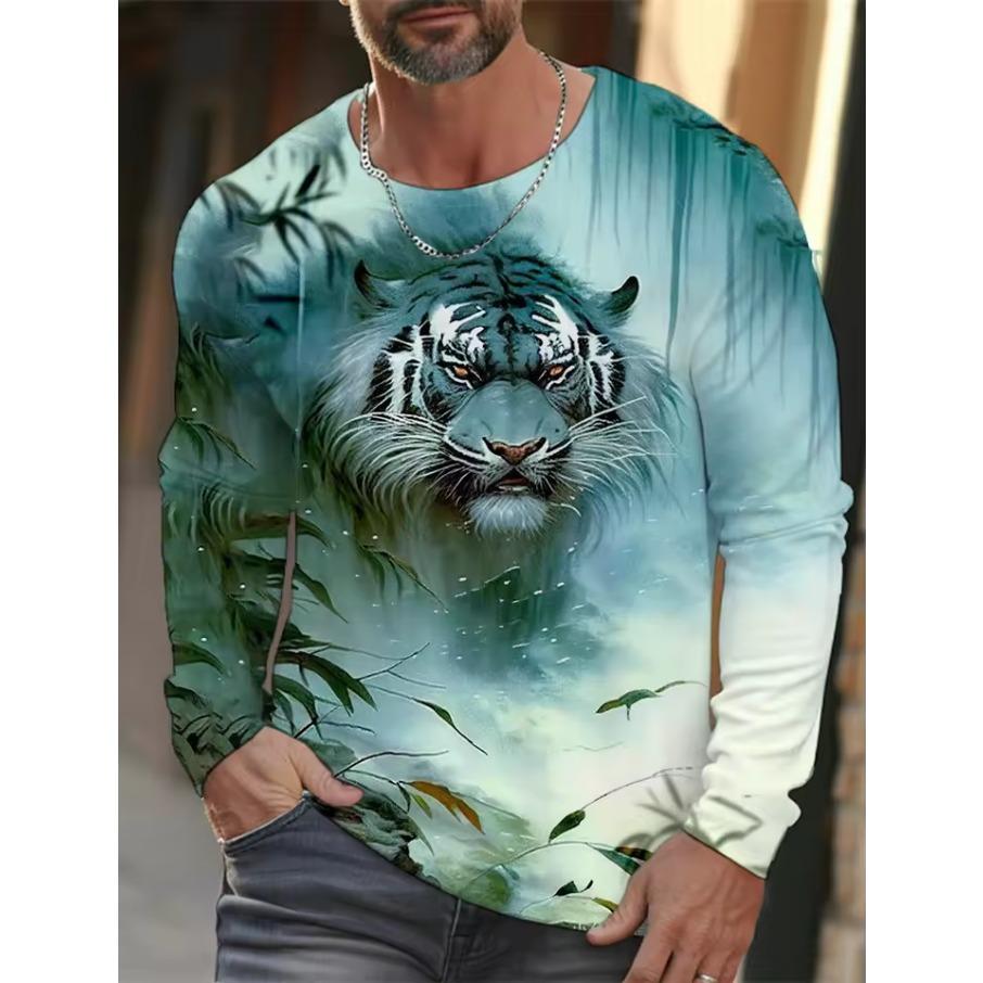 Genser med tigertrykk Høst Vinter Herre Uformell Langermet genser med rund hals Streetwear Harajuku Herreklær