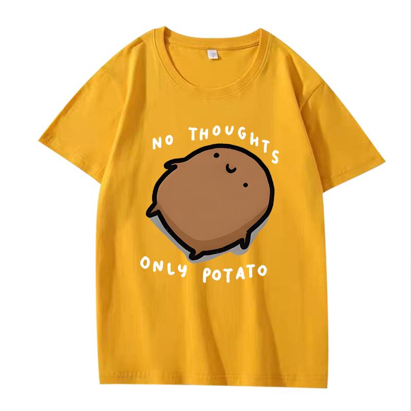 Cute Potato Graphic "No Thoughts Only Potato" Print T Shirt men women Oversized 100% Cotton top short sleeve Summer Unisextops