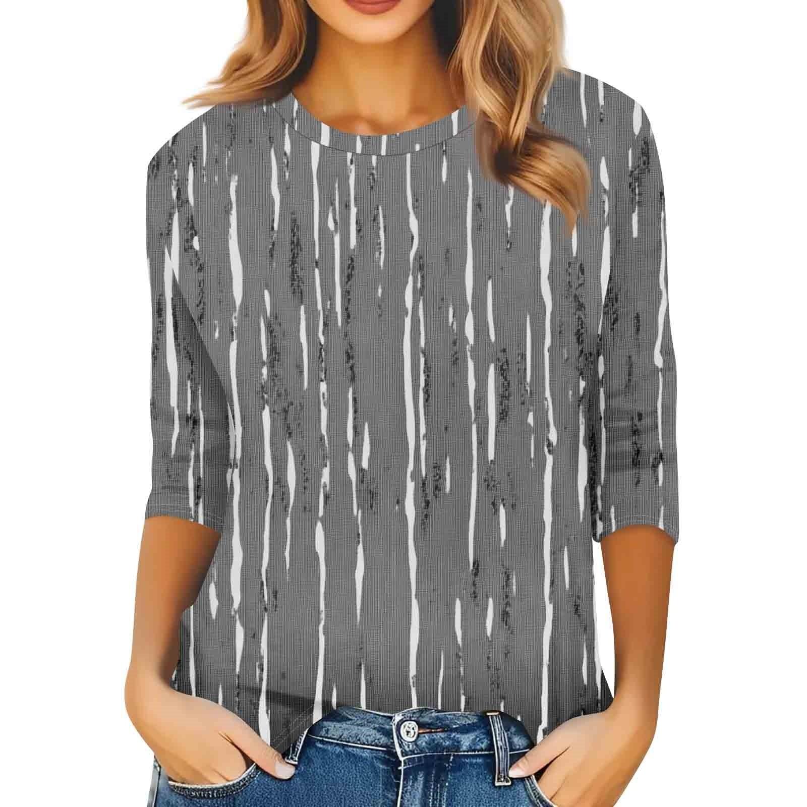 

Жіноча модна повсякденна вільна футболка з принтом і круглим вирізом з рукавом 3/4 M