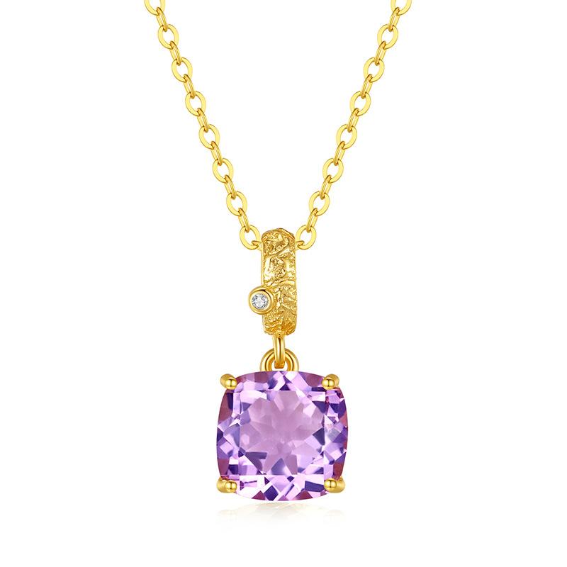 Women's S925 Pure Silver Necklace, Ice-Cut Natural Crystal, Premium Gemstone Series, Princess Square Pendant