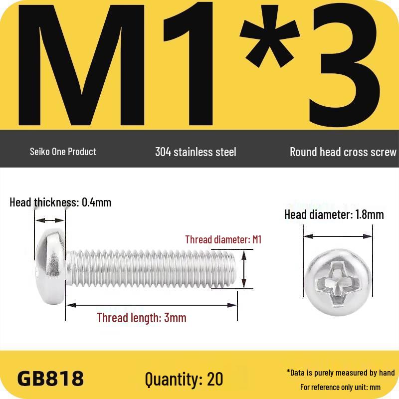 Phillips Pan Head Machine Screws, 304 Stainless Steel, Sizes M1-M10