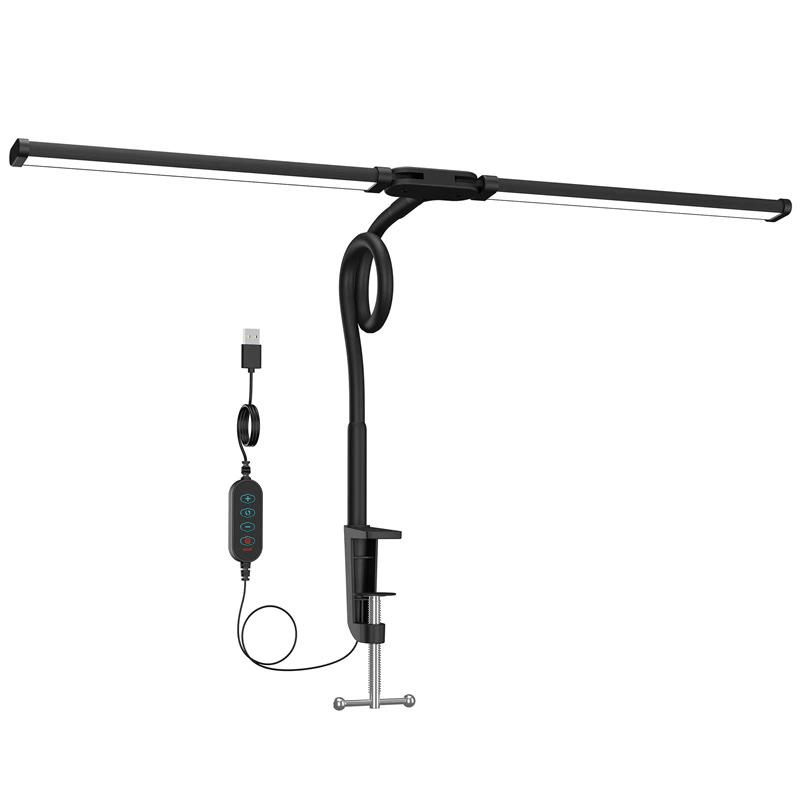 Double-arm LED Desk Lamp, Eye Protection LED Table Lamp with 3 Colours and 10 Brightness Levels, Office Gooseneck Table Lamp