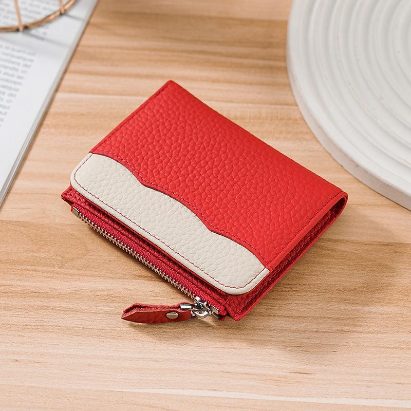 

Женский кошелек из натуральной кожи, сложенный в два счета, женский кошелек, женский кошелек на молнии, небольшой кошелек с RFID, с браслетом, брелоком