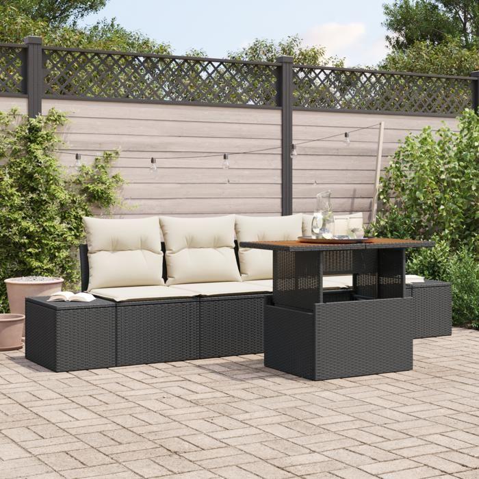 VidaXL Ensemble de canapé de jardin 5 pièces avec coussins en poly rotin noir 3358630