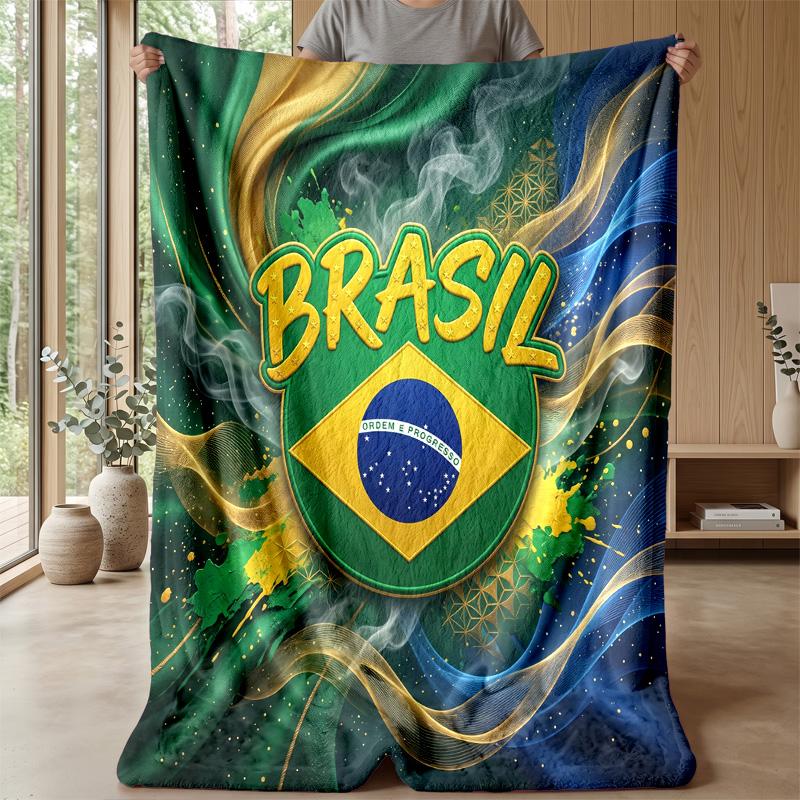 Coperta in Flanella Stampata Calcio Brasile Amica della Pelle Calda Decorativa Plaid per Divano Letto Interno Uso Quotidiano