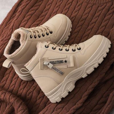 Women's Warm Waterproof Mid-Calf Lace-Up Snow Boots with Thick Velvet