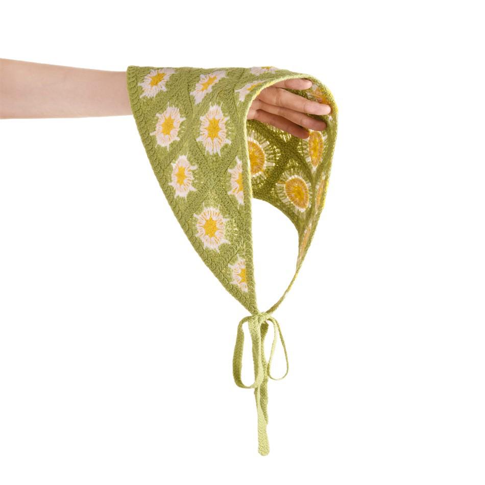 Spring Pastoral Embroidered Daisy Triangle Scarf Headband - Versatile Floral Hair Accessory for Women