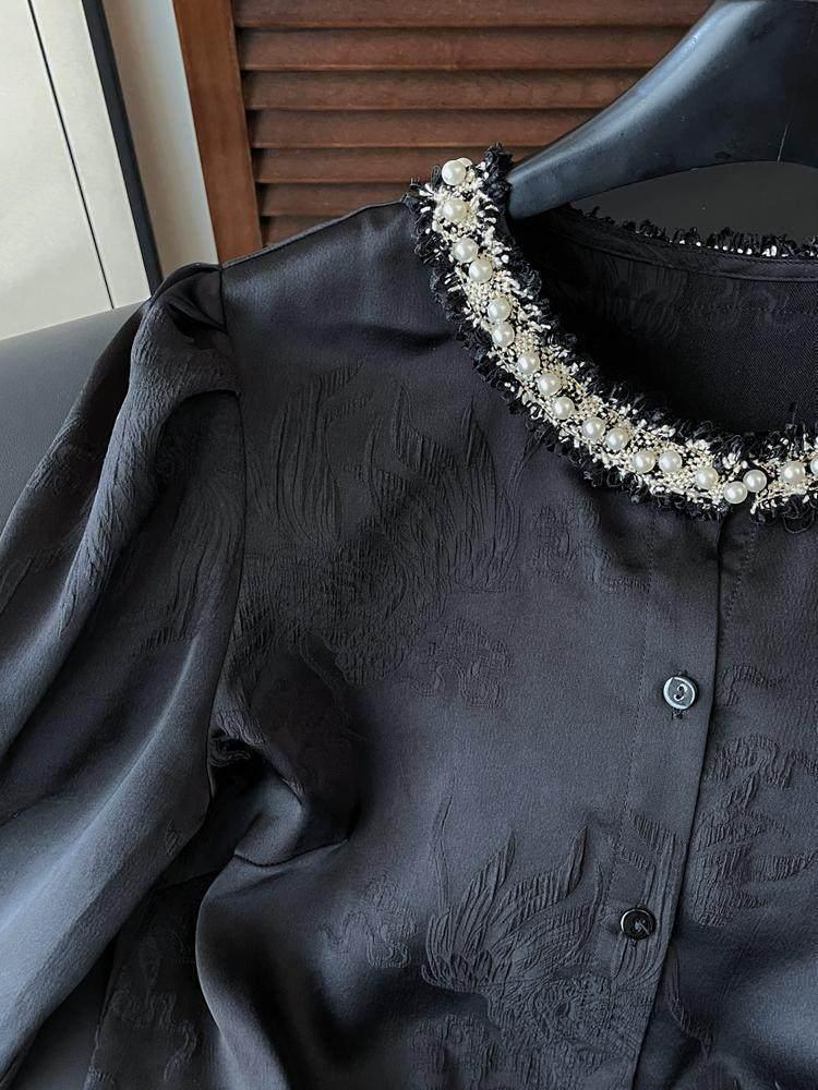 2026 Spring/Autumn High-End Plus Size Beaded Loose Long Sleeve Shirt for Women