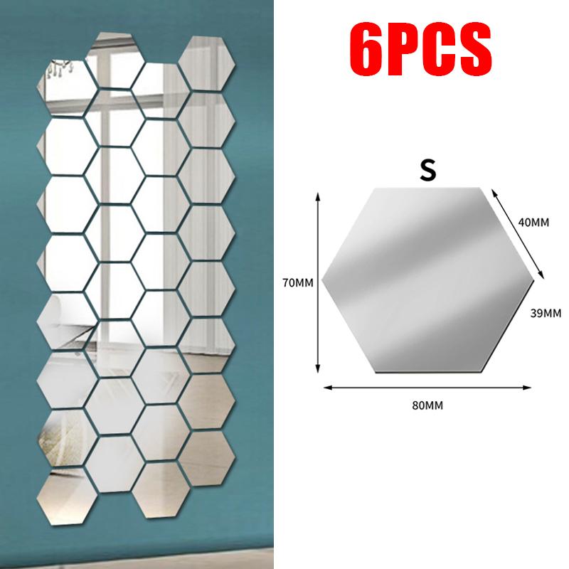 3D Hexagon Mirror Wall Stickers DIY Wall Mirrors Sticker Removable Self Adhesive Aesthetic Mosaic Tiles Decals Home Decoration