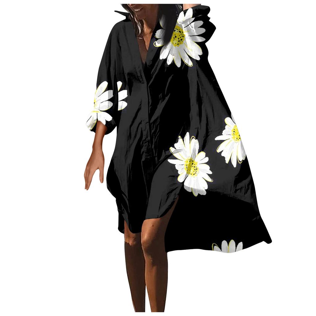 Fashion Women's Printed Blouse Loose Holiday Shirt Long Sleeve Dress