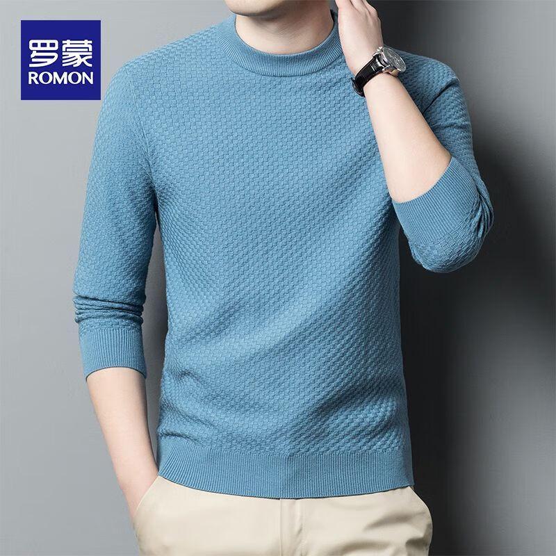 

Romon Men s Bubble Grid Jacquard Mock Neck Knit Sweater L