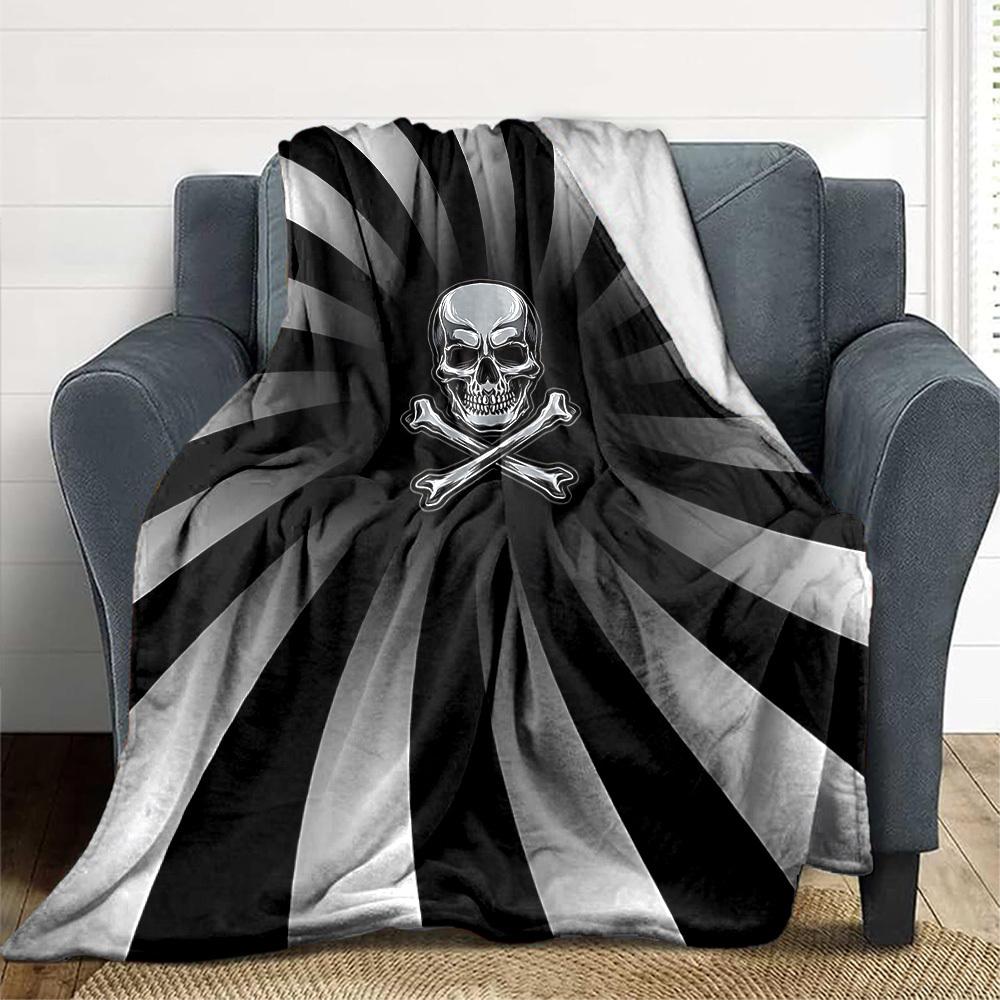 1PC Skull, Crossbones Print Blanket, Soft Throw Blanket - Warm & Cozy for Couch, Bed, Office, and Travel Yy250912221