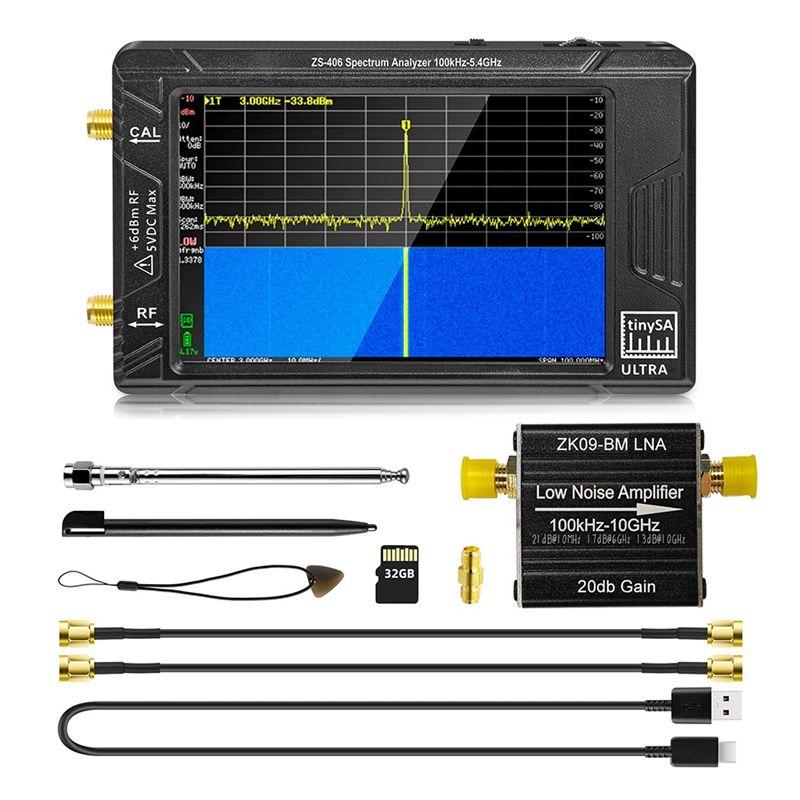 

ABNR ZS-406 Tinysa Ultra Handheld Spectrum Analyzer With ZK09-BM LNA Amplifier 4 Display 100Khz To 5.4Ghz Signal Generation чорний