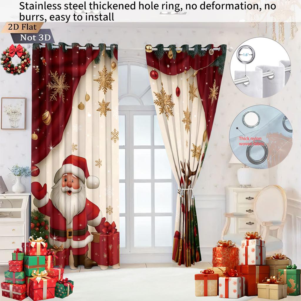 Light Blocking Merry Christmas Santa Claus Print Perforated Curtains Multi Size Living Room Insulation Holiday Decoration Curtain Set Of 2 Made