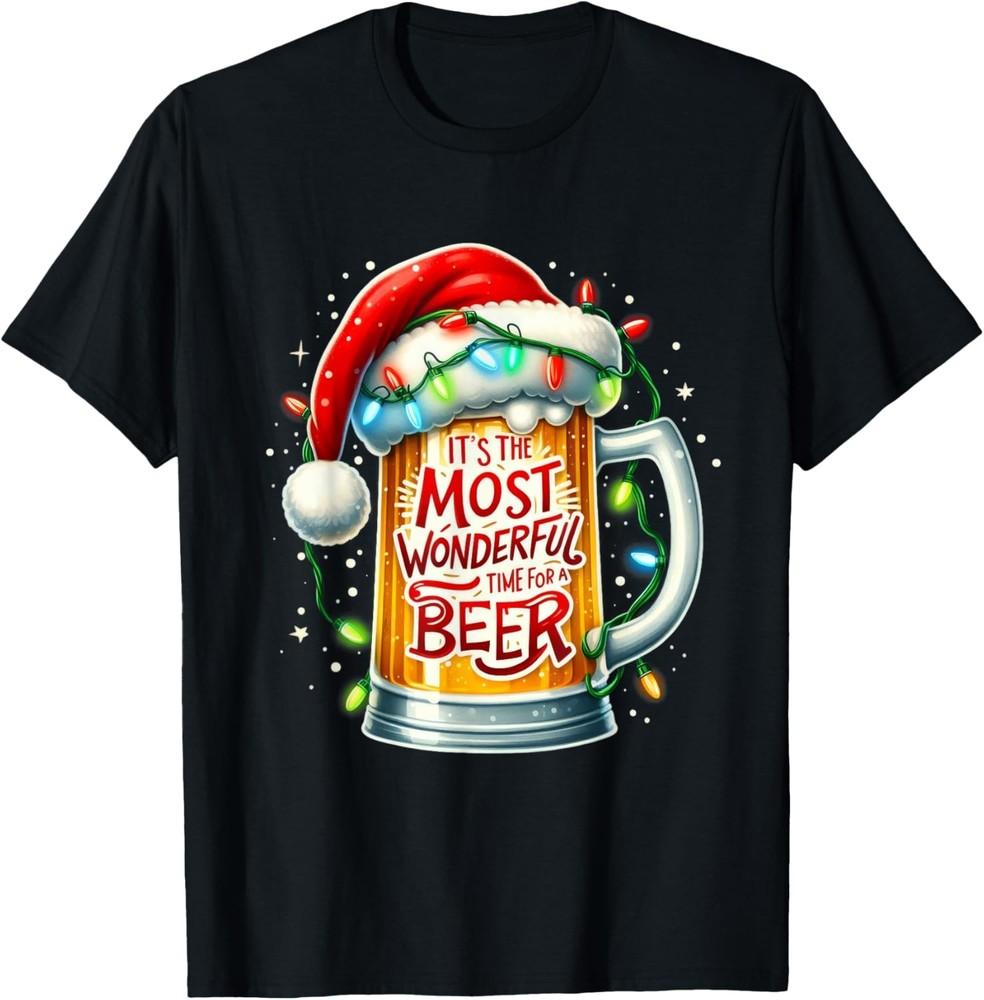 Funny Santa Claus Drinking Beer Wonderful Time Christmas T-Shirt Unisex T-Shirt XXXL