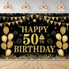 50th Birthday Decorations for Men Women - Happy 50th Birthday Banner Party Decorations Black Gold 50 Years Birthday Party Suppiles Background for
