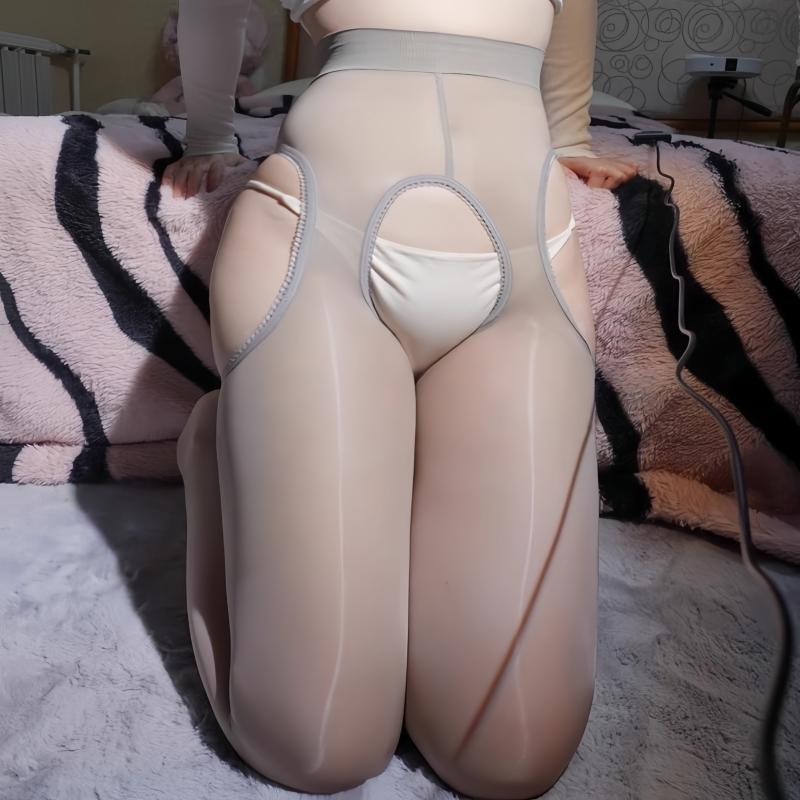 912-Pin Öl-ähnliche Schlankheits-Beinstrumpfhose Damen Sexy Vier Seiten Ausgeschnitten Offener Schritt Strumpfhose 8D Öl-Glänzend Nachtclub Party Strumpfhose