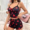 Women's Heart Print Color Block Camisole Pajama Set - Summer Two-Piece Home Wear.