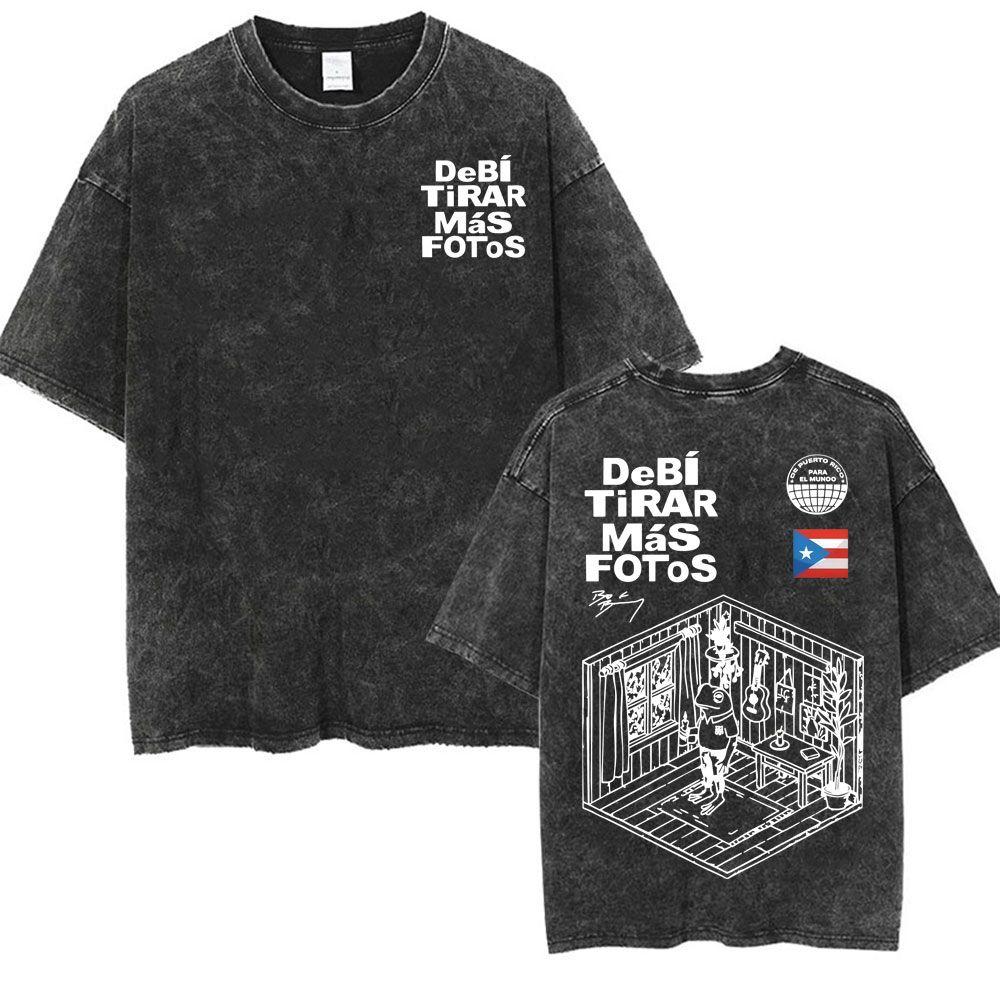 Wholesale Rap Bad Bunny DTMF World Tour Oversized Tshirt for Men Luxurious Fashionable Retro Washed Hiphop Pure Cotton Tshirt
