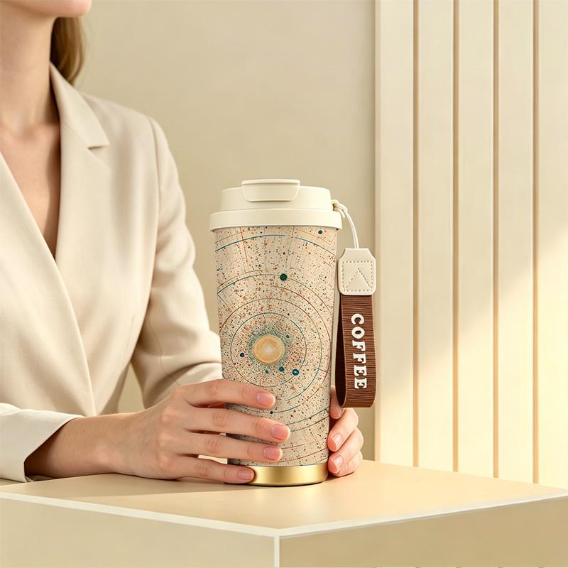 Coffee Mug 532ml Solar Orbit Motif 304Steel Hot Cold Cup Unisex Commuter Coffee Mug Commuter Coffee Cup Strap Coffee Cup Coffee Mug 532ml