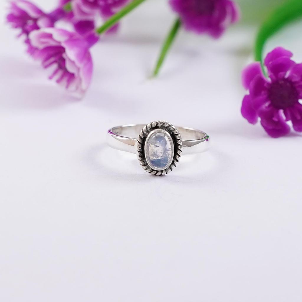 Natural Moonstone Ring, Dainty  Ring, Handmade 925 Sterling Silver Ring, Designer Ring, Gift for Girls